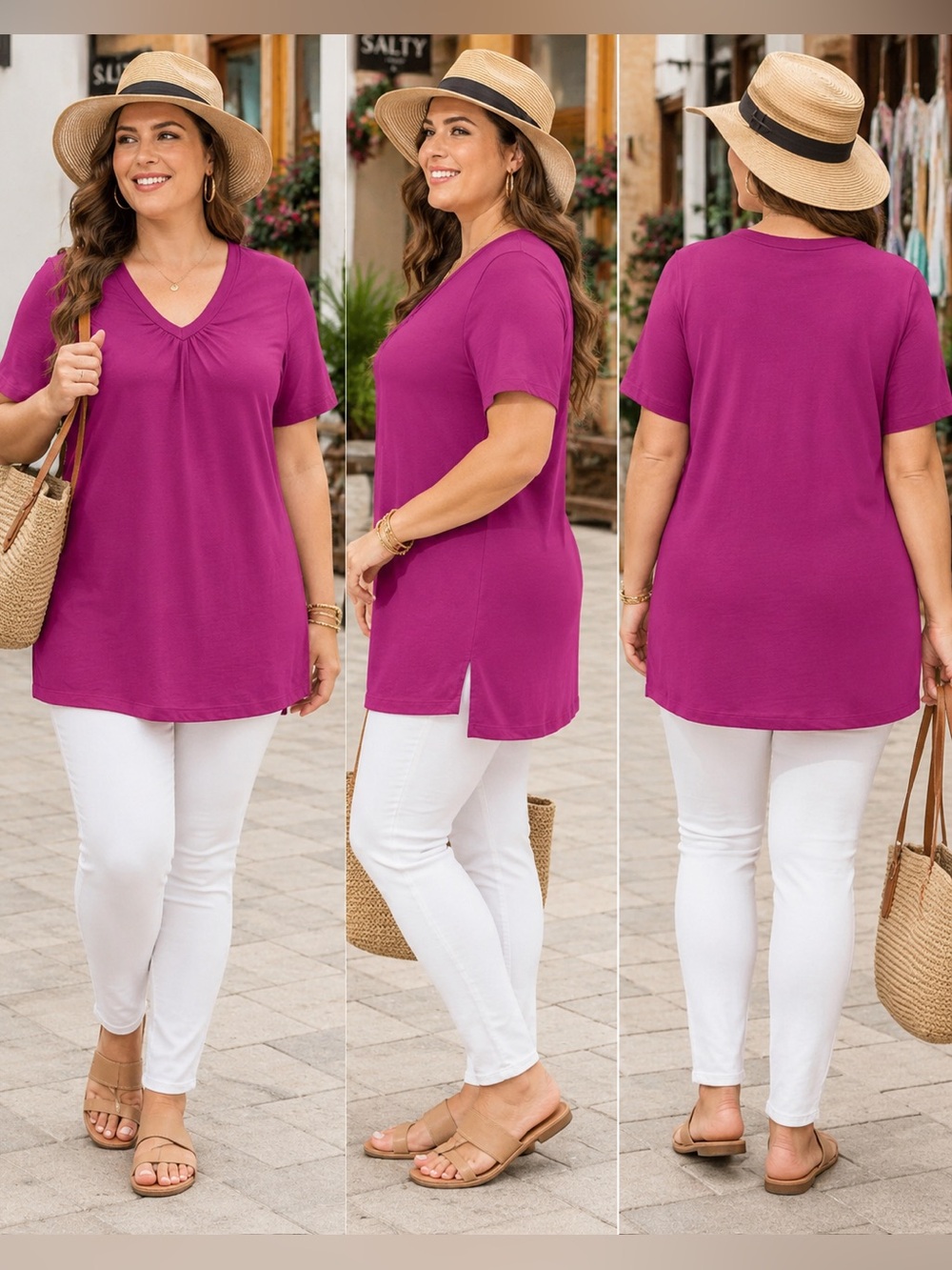 Woman Within Short Sleeve Red Raspberry Top 18/20 - Picture 2 of 10